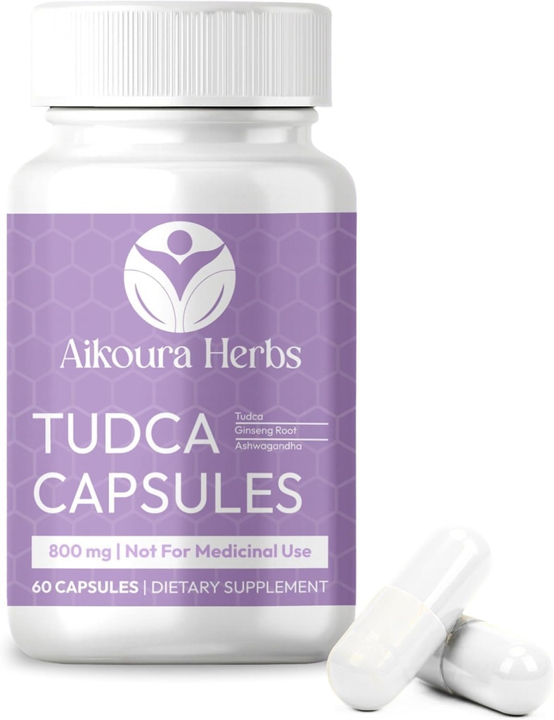AIKOURA TUDCA 800mg - Liver Support Supplement - 60 Vegan Capsules med mjölk Thistle, Ginseng & Ashwagandha - Främjar Gut & Overall Health.