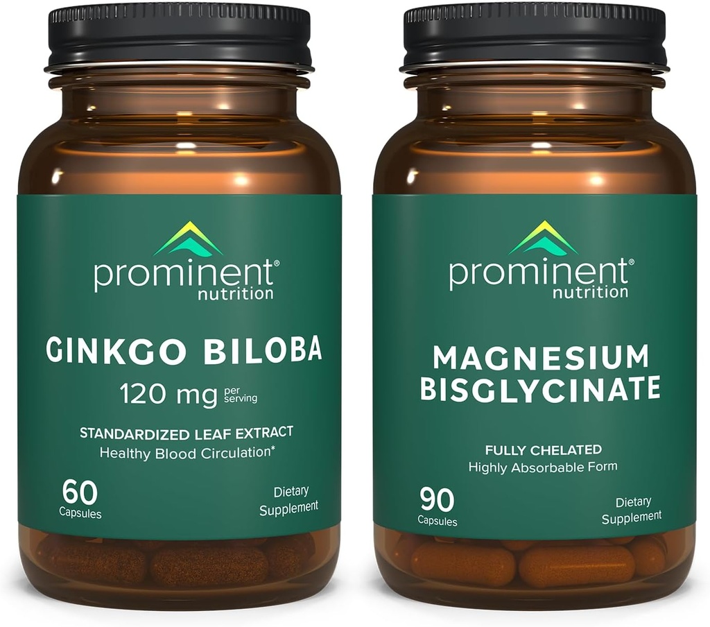 Merkittävä ravitsemus Kognitiivinen terveystuki Bundle - Ginkgo Biloba Supplement & Magnesium Bisglysinaatti täydentää
