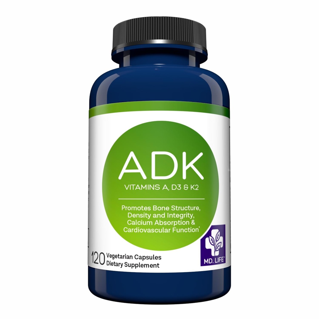 MD.LIFE ADK-vitamiini täydentää D3-vitamiinia K2 ja Complex 120 kapselia .