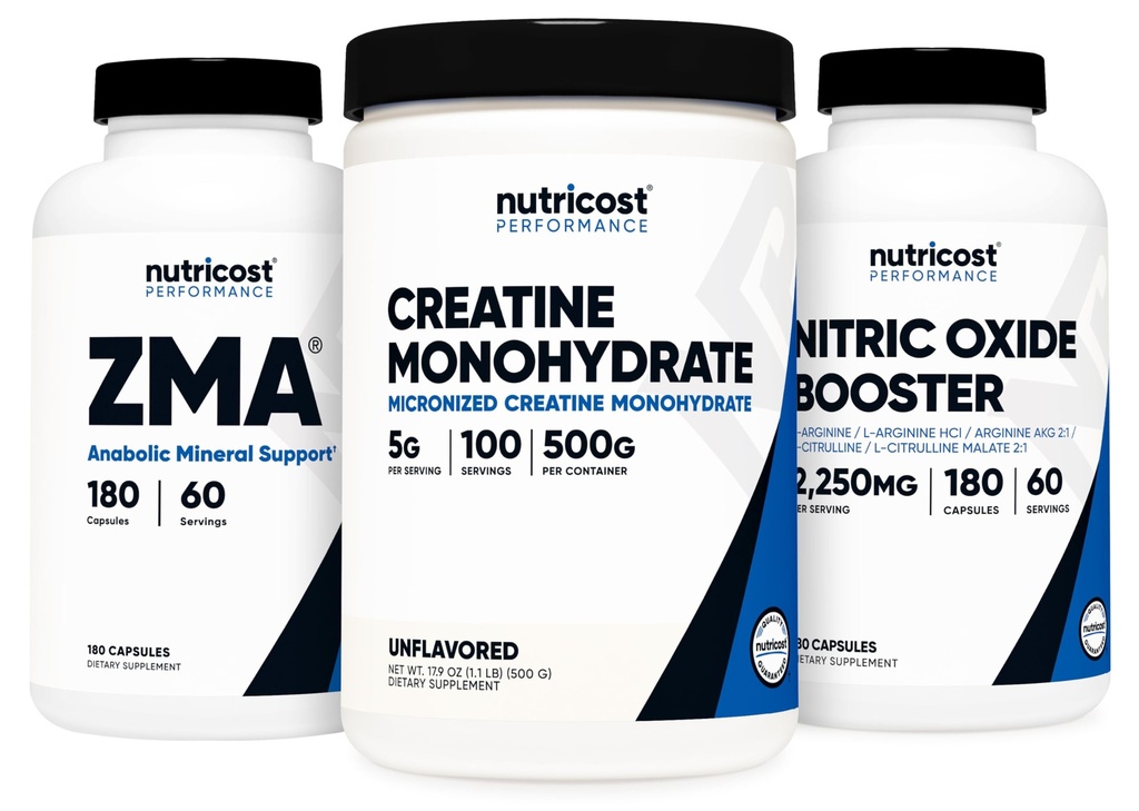 Nutricost Creatiini 500 Gram, typpioksidi 180 kapselia ja ZMA 180 kapselia Bundle