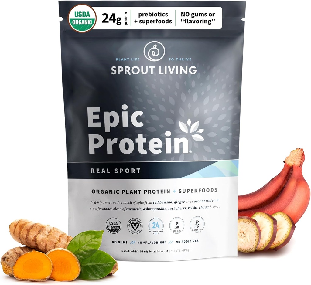 Sprout Living, Epic Protein, Plant Based Protein & Superfoods Powder, Real Sport 