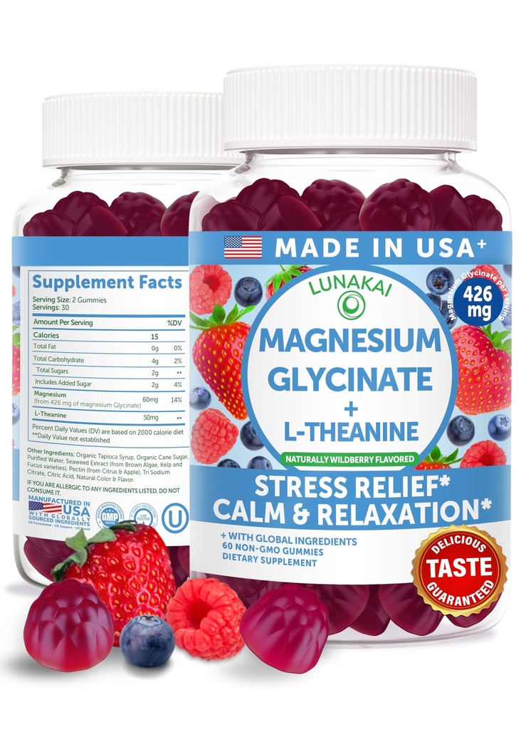 Lunakai USA Made Magnesium Glycinate Gummies 426mg L-Theanine ...