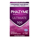 Phazyme Ultimate Strength Anti-Gas 500 mg Simethicone Gas Relief för vuxna, Snabba Gels snabbt lindra uppblåsthet, tryck och obehag, 20 greve