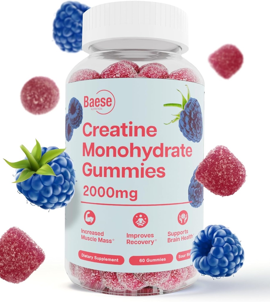 Kreatiini Monohydraatti Gummies for Men & Women - High Puhtaus Hapansininen vadelma- pureskeltava Creatiini infusoitu Gummy for Muscle Strength & Energy Boost, Biosable Pre-Workout täydennysosa