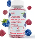 Kreatinmonohydrat Gummies för män och kvinnor - Hög renhet Sour Blue Raspberry- Chewable Creatine Infused Gummy för muskelstyrka och energi Boost, Bioavailable Pre-Workout Supplement