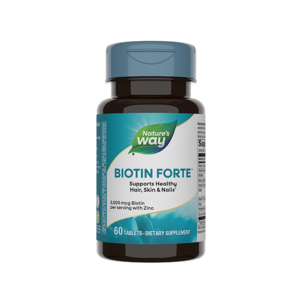 Nature's Way Biotin Forte, tukee terveitä hiuksia, ihoa ja kynsiä*, 3000 mikrog Biotin per Serving, sinkki, C-vitamiini, B-vitamins, 60 tablettia (Pakkaus toukokuussa Vary)