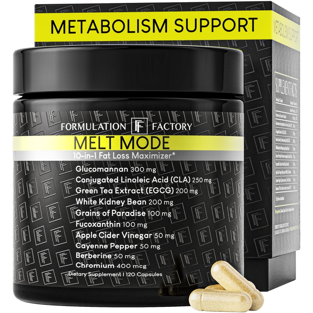Formulation Factory Metabolia Booster - Sulatustila Natural Thermogenic Support with Glucomannan, L-karnitiini & Green Tea Extract - Advanced Satiety & Energy - 120 kapselia, 2 kuukauden toimitus