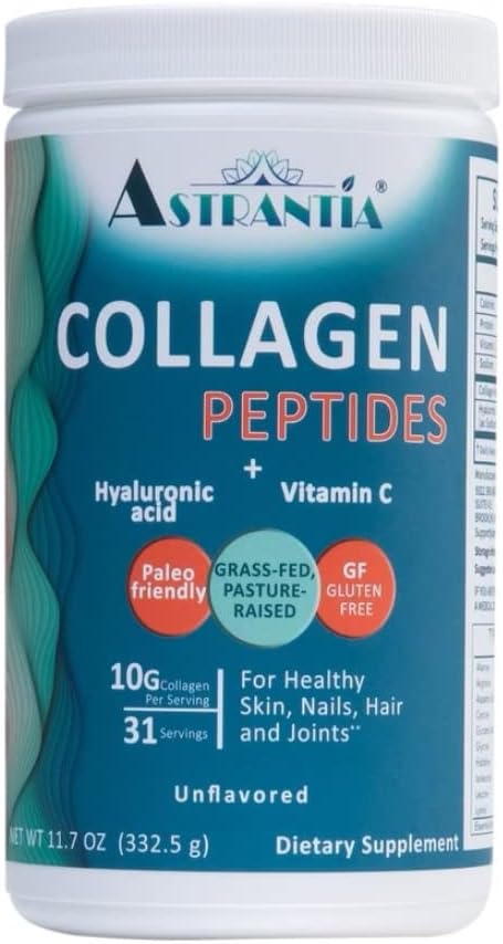 ASTRANTIA Collagen Peptides Powder, Grass-feed Unmakuinen kollageeni hyaluronihappo ja C-vitamiini terveille kynsien, ihon, hiusten ja nivelten ...