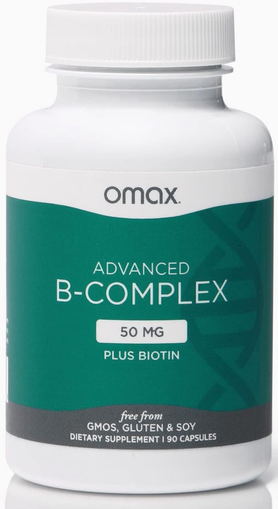 Omax3 Advanced B-vitamiini Complex 50MG Biotiini ... Vahvat ja kiiltävät hiukset, ihon kynnet, tuki stressi, immuniteetti, energiaaineenvaihdunta, 90 kapselia