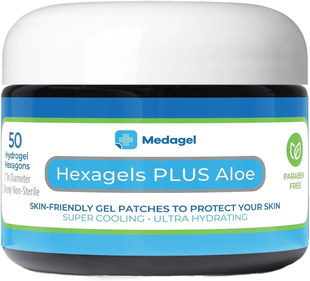 Heksagels Plus Aloe Vera - Advanced Healing Hydrogel Pads varten läpipainopakkausten ehkäisy & rauhoittava Burn Care - Jalka, kanta, varvas, & nilkkasuojaus, pakkaus 50, 1 tuuman Patches, mennessä Medagel, Paraben Free Formula