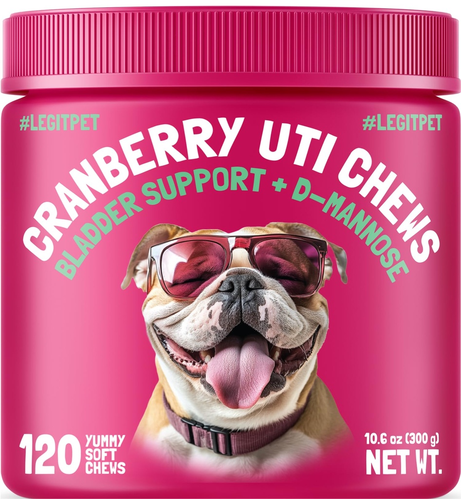 Cranberry UTI Chews for Dogs Bladder Support + D-Mannose stöder njur urinvägar och Bladder Health Natural Cranberry Wellness Supplement Immune System Booster Natural Pet Antioxidant 120 Chews