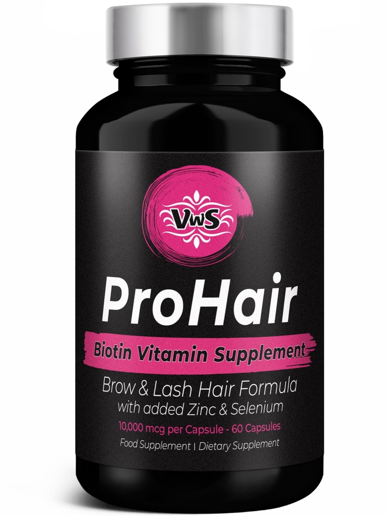 VWS Biotin 10 000 mcg Dietary Supplement w/Zinc & Selenium för att främja tjockare hårväxt, starkare naglar och hälsosam hud för kvinnor och män, 60 Vegan kapslar
