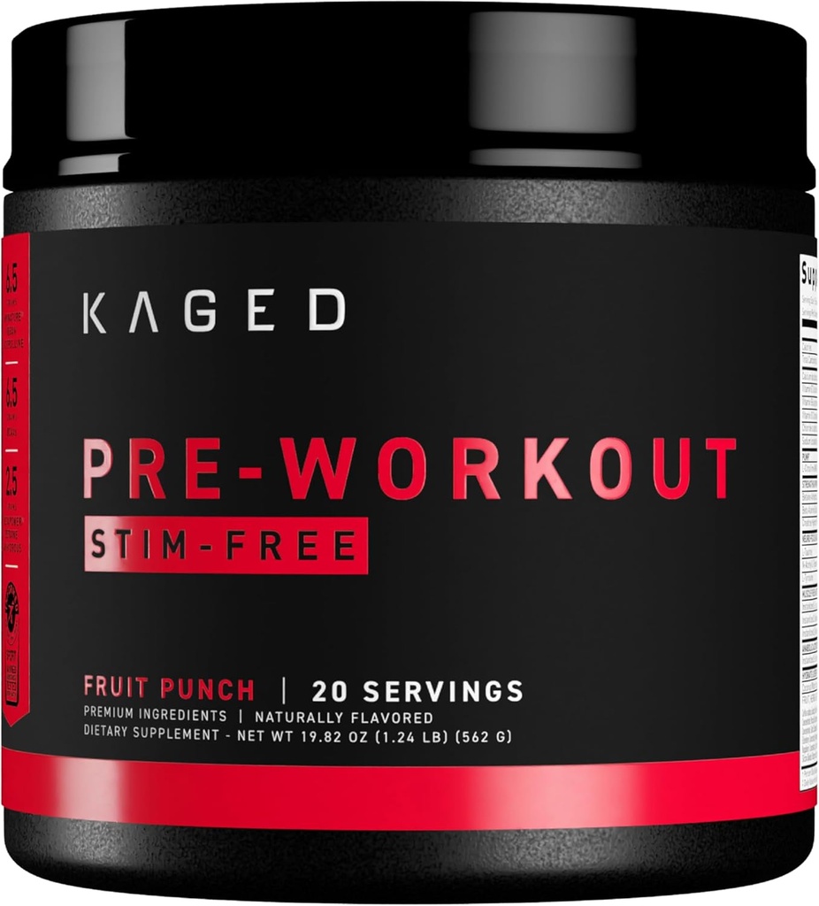 Kaged Stimulant Free Pre Workout Powder Fruit Punch Pre-Kaged Formulerad med Kreatin, Beta Alanine No Jitters 20 portioner