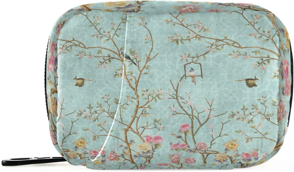 Pill Case Flower Birds Pill Box 7 Day Pill Case Bag Travel Pill Organizer Bag med Zipper Portable Weekly Case Compact Size för vitamin Supplement Holder