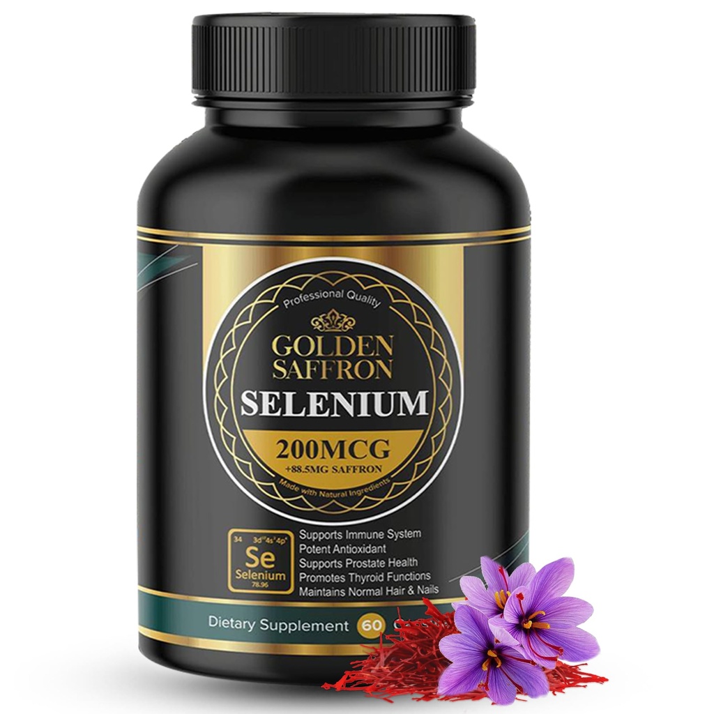 Golden Saffron Selenium (200mcg Selenium & 88,5 mg Saffron Extract) - tukea yleistä terveyttä, ei-GMO, gluteeniton, Dairy Free, ainutlaatuinen ja kehittynyt Formula .