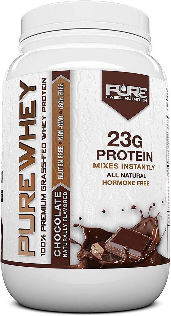 Pure Label Nutrition 100% Grass-Fed, Chocolate Whey Concentrate Protein Powder (24g) med viktiga aminosyror, för Pre och Post Workout Recovery & Muscle Building, Low Fat & Low Carbs - 2lbs