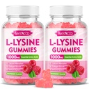 2 pakkaus L-Lysine 1000 mg Gummies, Lysiini täydentää aikuisille ja lapsille, Essential Amino Acid for Lips & Oral Health, Boost Immuuni & Collagen & Kalsium, sokeriton, Vadelma maku, 120