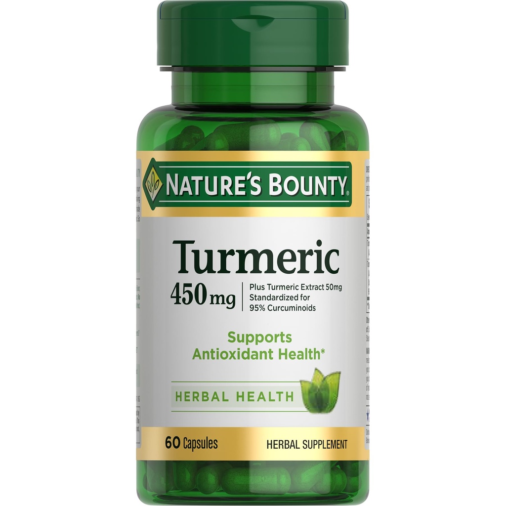 Nature's Bounty Turmeric Capsules, kasviperäisten antioksidanttien rohdosvalmiste, 450 Mg, 60 Ct