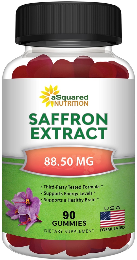 aSquared Nutrition Saffron Gummies - Saffron Extract täydennysosa - Pure Gummy täydentää Vaihtoehtoiset kapselit, pillerit, jauhe & tee