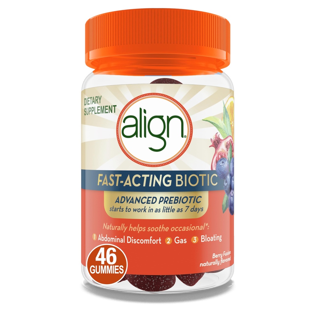 Align Advanced Prebiotic Supplement, Fast-Acting Biotic Gummies, Advanced Prebiotic för kvinnor och män, fungerar i så lite 7 dagar*, 46 Gummies