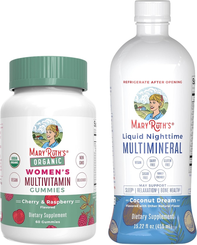 MaryRuth's Multivitamiini Gummies for Women (Strawberry) & Liquid Nighttime Multimineral (Pineapple) ... Puhdasta etikettiä Project Varified® ...