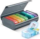 Zannaki Metal XL Weekly Pill Organizer 2 Kertaa päivässä, Suuri Matkustaa päivittäin pillerilaatikko 7 Päivä, Kannettava viikko Kahdesti pilleri säiliö, AM PM pilleri tapauksessa lääketieteen vitamiini lääkkeitä täydentää, Harmaa