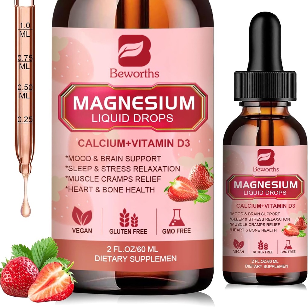 Magnesium Liquid Drop, Magnesium Glycinate Supplement Complex magnesium Taurate, Citrate, Kalsium, Kalium, Vitamiini, Sinkki - Tuki Rentoutumista, energiaa ja Bowel Health