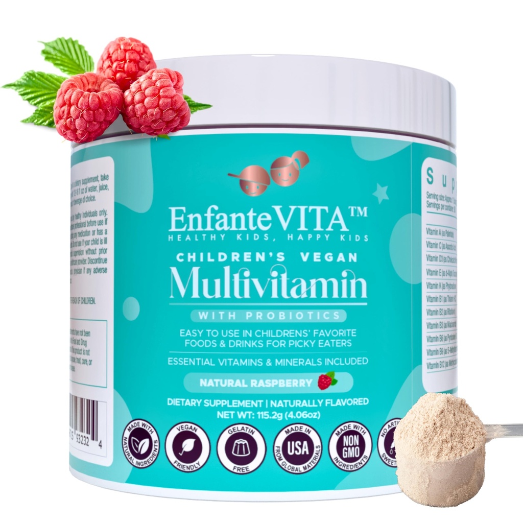 Kaikki yhden lapsen vitamiinit, 90 päivän tarjonta, jauhe monivitamiini probiootit, immuuni tuki, Gut Health, Vegan D3, sokeriton, ei GMO, luonnon maku, tohtori kaavailtu, päivittäin ravitsemus