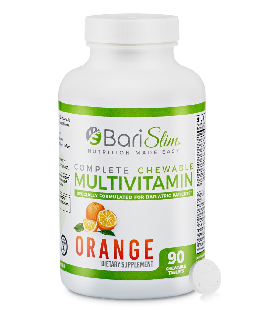 BariSlim Täydellinen purutabletti Bariatric Multivitamiini Tabletit - 45 mg Iron Bariatric Vitamiini & täydennysosa post Bariatric Surgery mukaan lukien mahalaukun ohitustie & Hiha - Herkullinen & Kätevä Orange