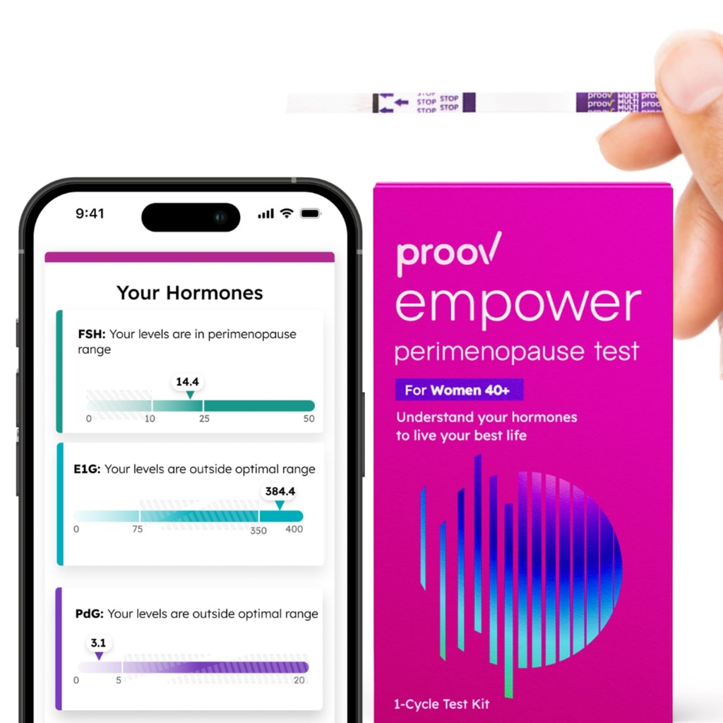 Proov - Empower Hormone Tracker kotona - naisille 30-40+ - Ymmärtää Hormonitasapainon & perimenopaussi vaihe - Mittaukset FSH, LH, Estrogeeni & Progesteroni - 1 Cycle Test Kit