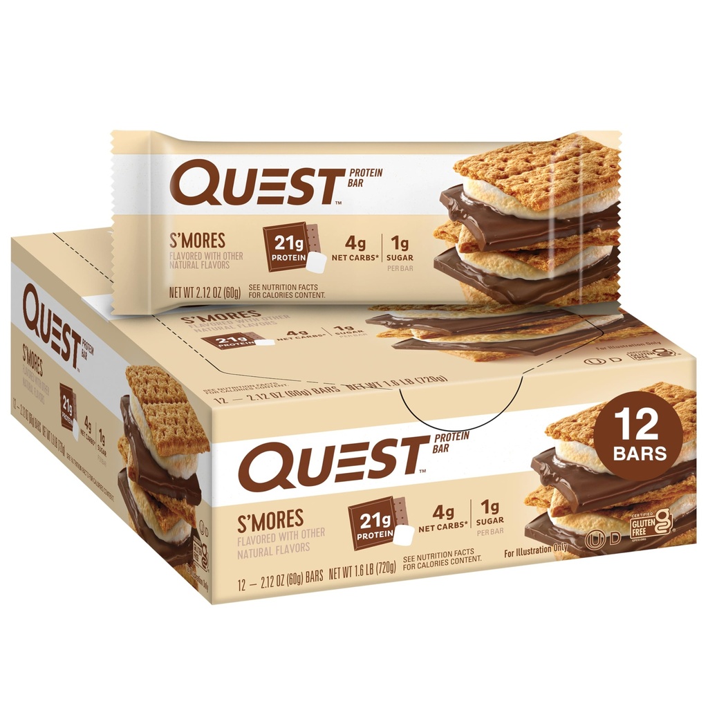 Quest Nutrition S'mores proteiinipatukat, 21g proteiinia, 1g sokeria, 4g Net Carb, Gluteeniton, Keto Friendly, 12 kreivi