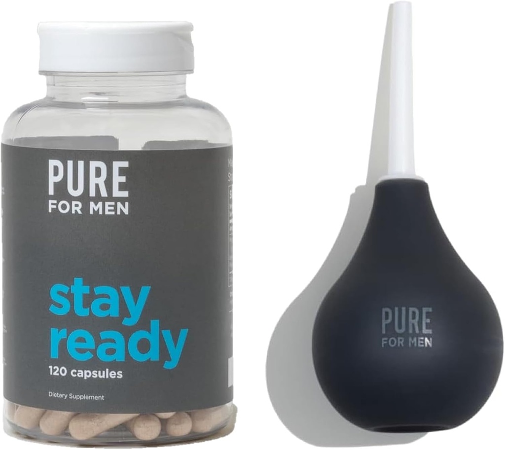 Puhdasta miehille Pysy valmiina Kuitulisä (120 Ct) + Bumbular Anal Douche Kit