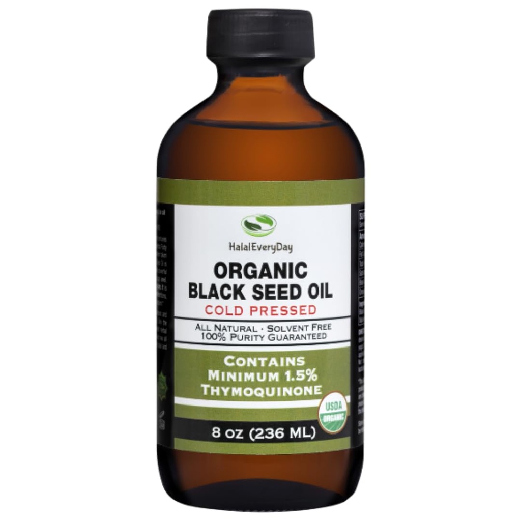 Organic Black Seed Oil - USDA Certified Cold Pressed lasipullo Yli 1,5% Thymokinoni 3X vahvuus Turkkilainen Musta Cumin Nigella Sativa ei-GMO 100% puhdas Mustasiemenöljy (8oz lasipullo)