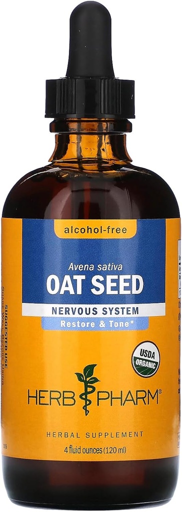 Herb Pharm Certified Organic Alcohol-Free Oat Seed Glycerite för Nervous System Support - 4 Ounce