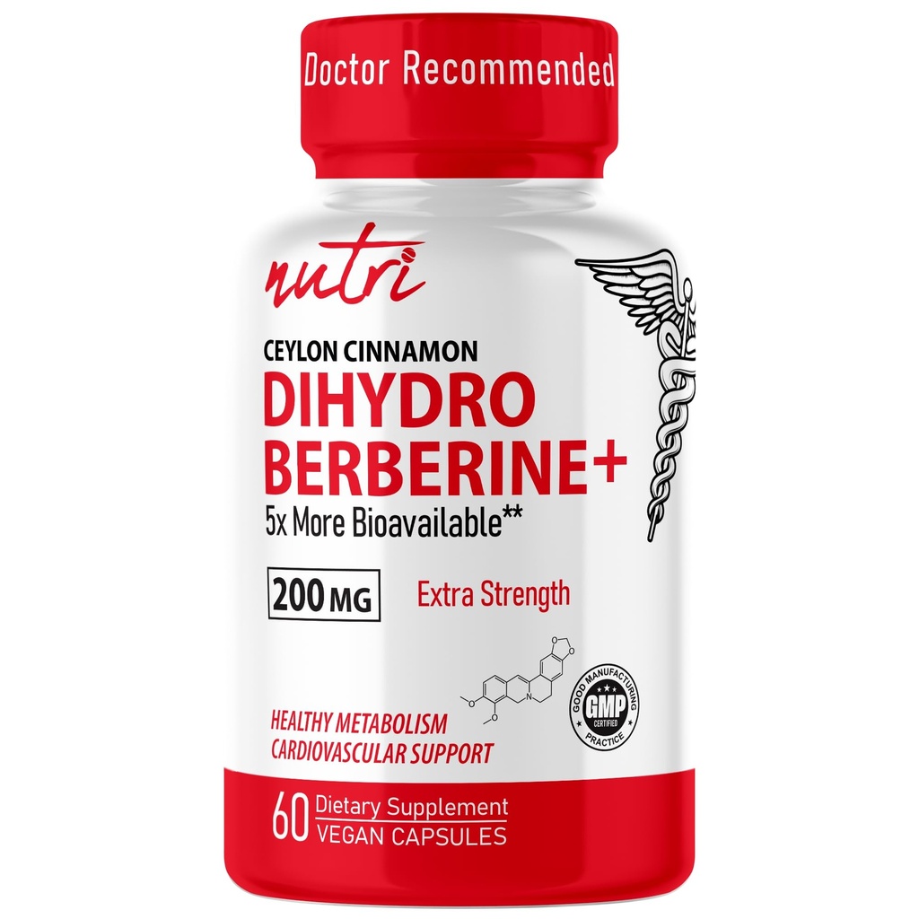 Naturens Fusions Dihydroberberine Supplement 200mg 60 kapslar - med Ceylon Cinnamon, 5X effektivare än reguljära Berberine HCL - Nutri Supplements
