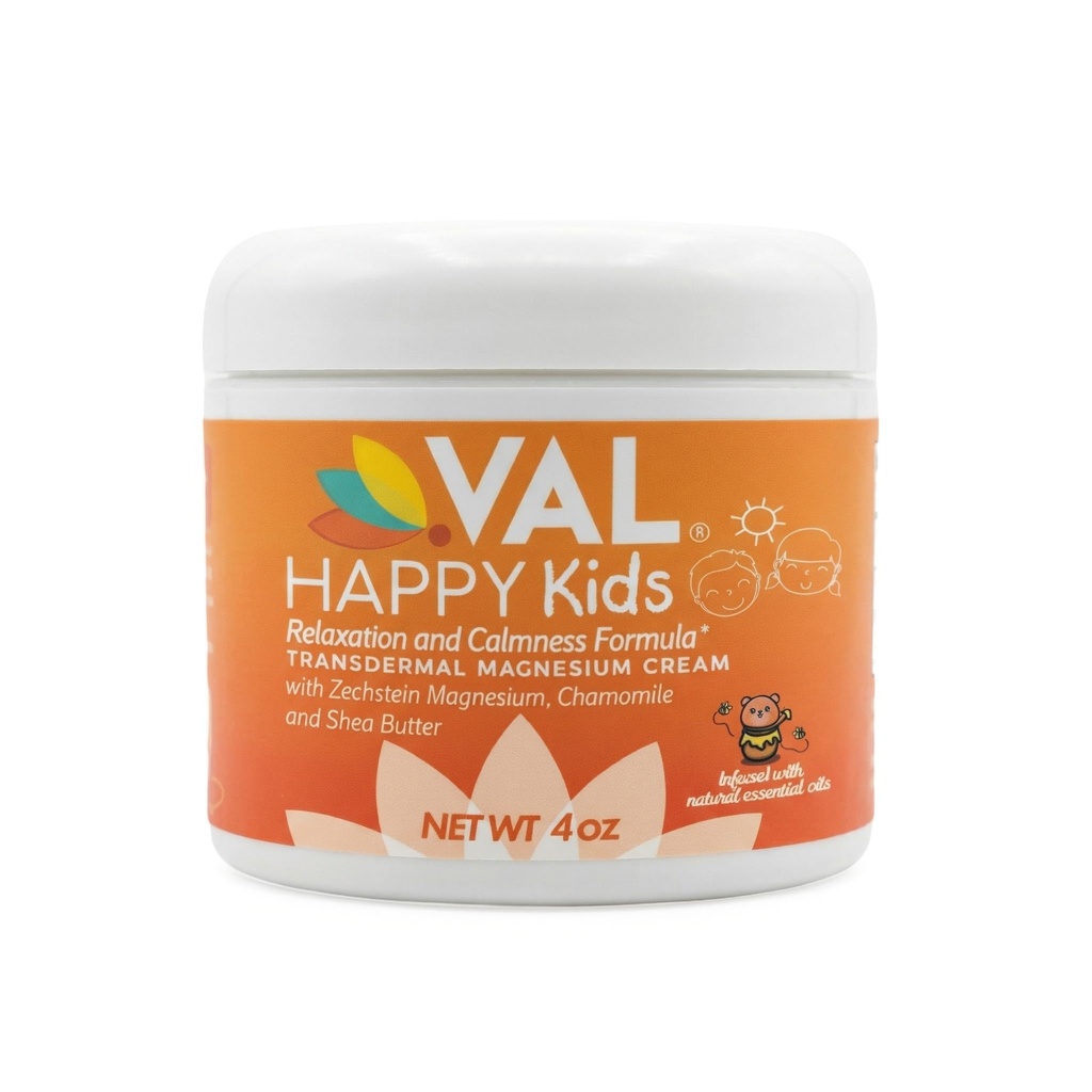 VAL Magnesium Cream för barn | Avkoppling för dagtid & Bedtime Routine | Gentle Zechstein Magnesium Chloride | Calm & Mood Support | med Chamomile, Shea Butter & Essential Oils | USA Made | 4oz