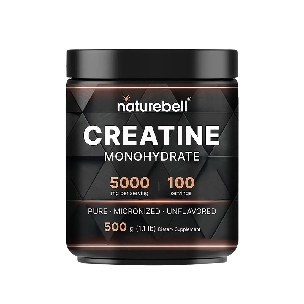 NatureBell Creatiini Monohydraatti Powder - 500g - Micronized Powder - Toimittaa 5 000 mg Creatiini per Serving - Pre-Workout tai Post-Workout Tuki* - Vegaani & Keto Friendly - Mautonta