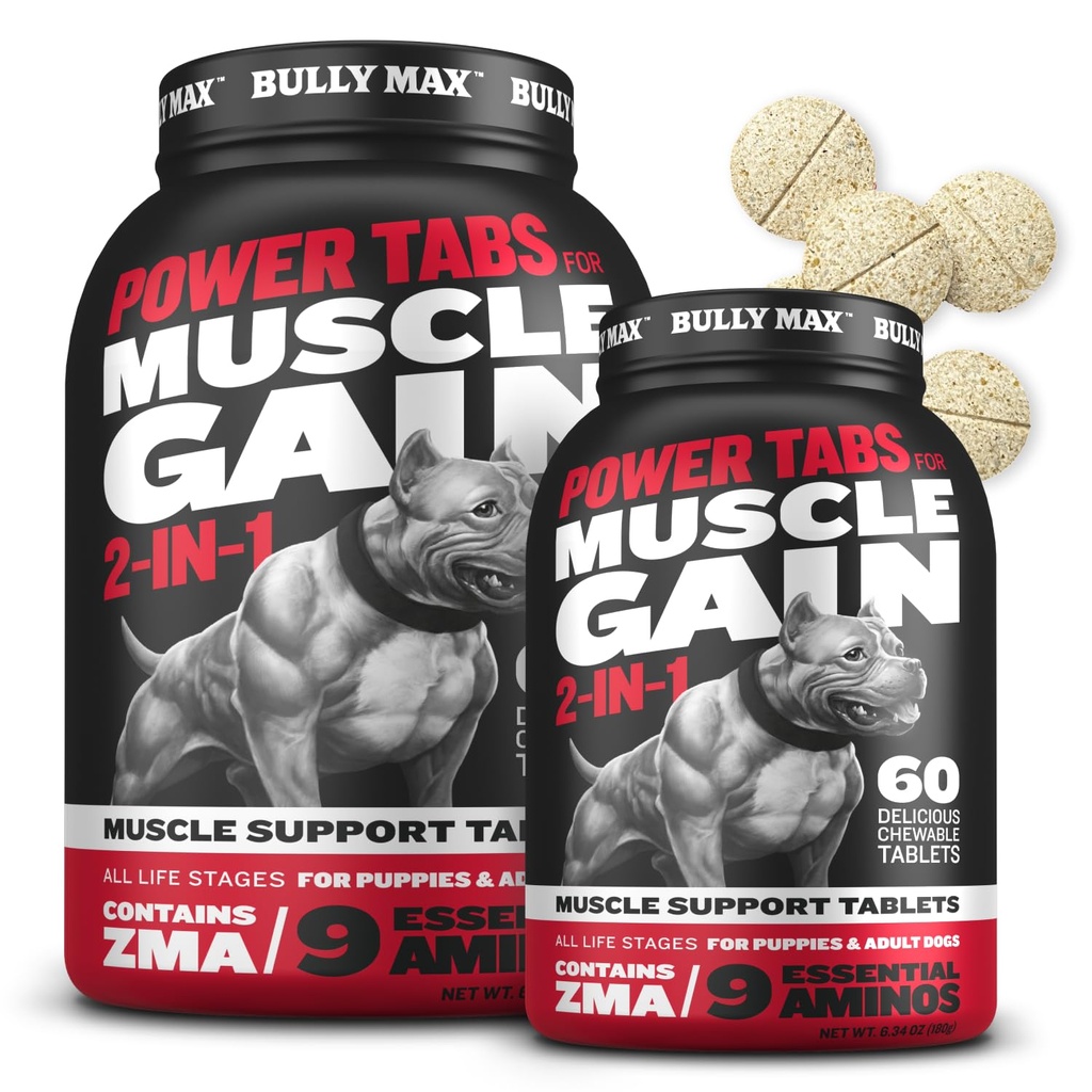 Bully Max 2-in-1 Lihas Builder Pureskella Tabletit koiranpennut & aikuiset koirat - koiran vitamiineja & lisäravinteet lihasten kasvu - koiranpentu monivitamiinit kaikille rotuja & ikä - 60 Tabs (2 pullot)