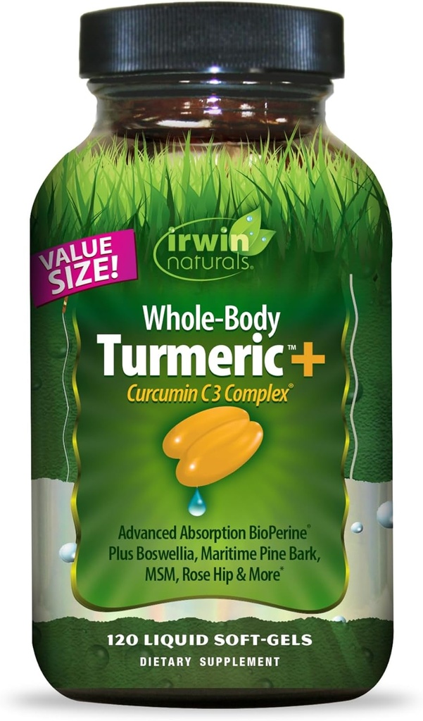Irwin Naturals Kokovartalokurkuma + Curcumin C3 Complex - 120 Liquid Soft-Gels - Boswellia, Maritime Pine Bark, MSM & Rose Hip