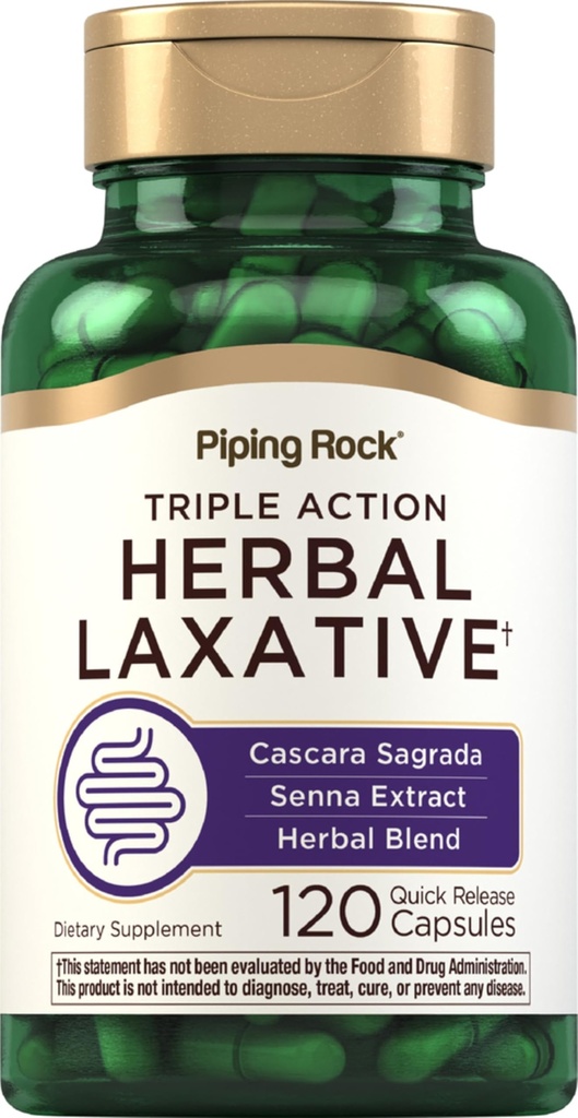 Piping Rock Kasviperäisiä Laksatiivikapseleita 120 Count ... Triple Action Supplement Blend with Cascara Sagrada and Senna Extract ...