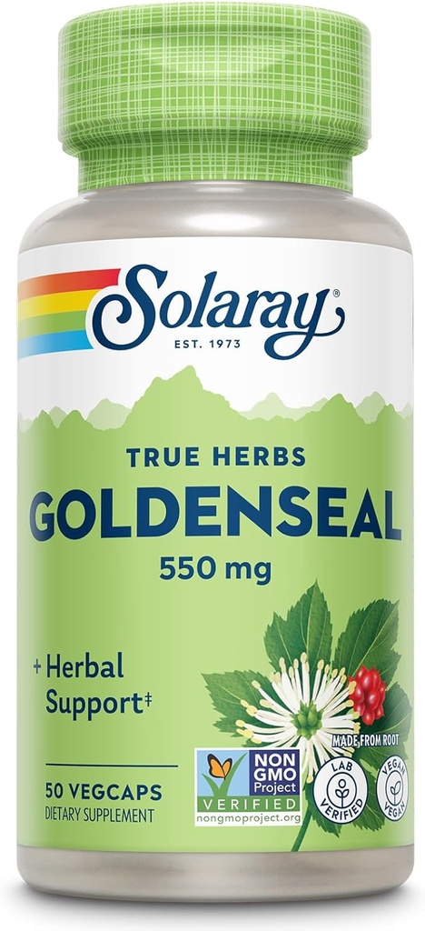 SOLARAY Goldenseal juuri 550mg - Golden Seal kapselit - kasviperäisten lisäravinteet hyvinvointia tukea - ei-GMO, Vegan, Gluteeniton, Lab vahvistettu, 60 päivän rahat takaisin takuu, 50 tarjoilua, 50 VegCaps