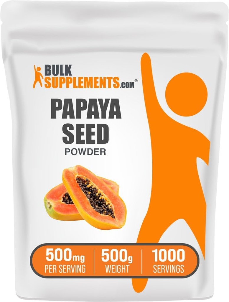 BulkSupplements.com Papaya Seed Powder - Carica Papaya Seed, Nutritional Supplement, for Digestive & Gut Support - Gluteeniton, 500 mg per Serving, 500g (1,1 lbs) (Pakkaus 1)