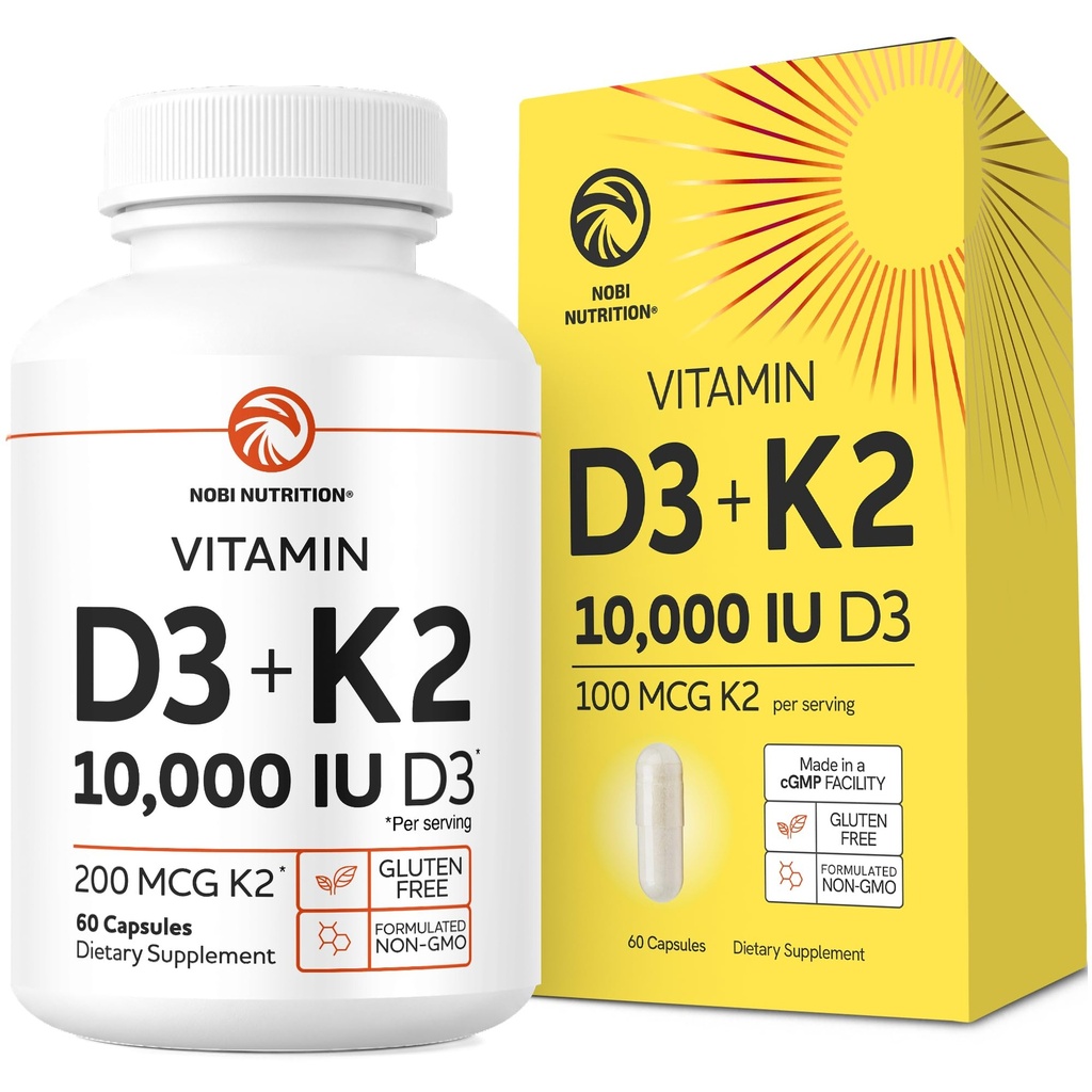 Vitamin D3 K2 5000 IE för Immune System, Strong Bones & Teeth Support | Vit D3 125mcg, Vitamin K2 MK7 100mcg, Calcium 210mg & BioPerine | 3rd-Party Testad, Icke-GMO | 60 kapslar (2 månads leverans)