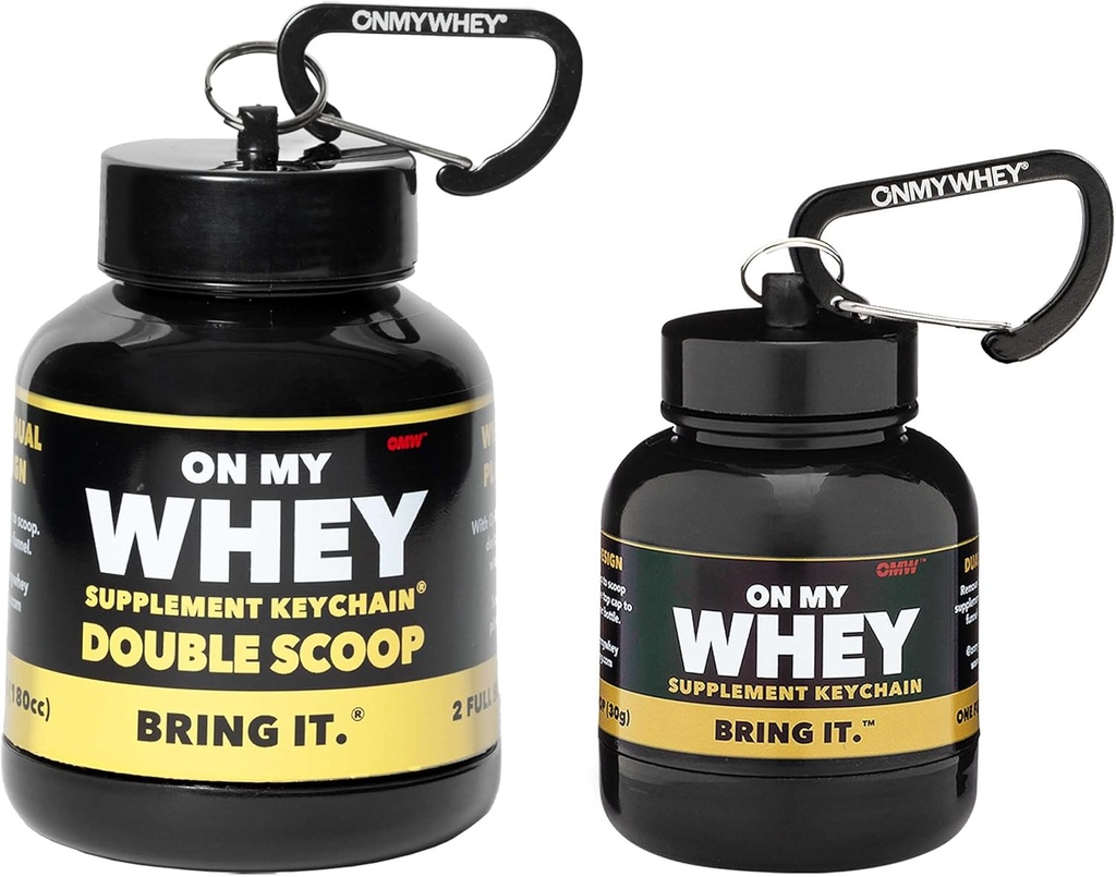 ONMYWHEY Protein Powder Container To Go - Travel Water Bottle Funnel For Mixes, Portable Pretreout Supplement Containers & Dispenser Funnels, Mini Preworkout Lisäravinteet haltija Keychain pullot