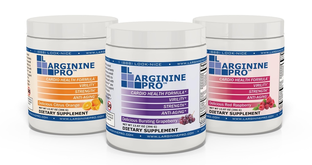 L-ARGININE PRO | 5 500mg L-Arginine Plus L-Citrulline 1,100mg Raspberry, Orange & Grape Powder Drink Mix Supplement för ökad Nitric Oxide Production