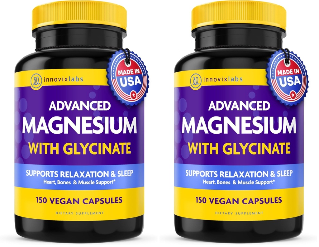 InnovixLabs Advanced 2-in-1 Magnesium Glycinate & Magnesium Malate 210mg Capsules, High Absorption Chelated Magnesium Supplement, Supports Relaxation Sleep Muscle & Bone Health, Vegan, 150-Day Supply