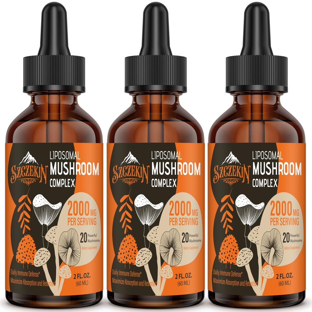 Liposomal Mushroom Complex Drops 2000 MG - 20 Organic Mushroom uutteet - Advanced Liquid Formula Immuniteetti, Kognitiivinen ja muisti - Lions Mane Supplement, Reishi, Cordyceps, Chaga, 90 tarjoilut