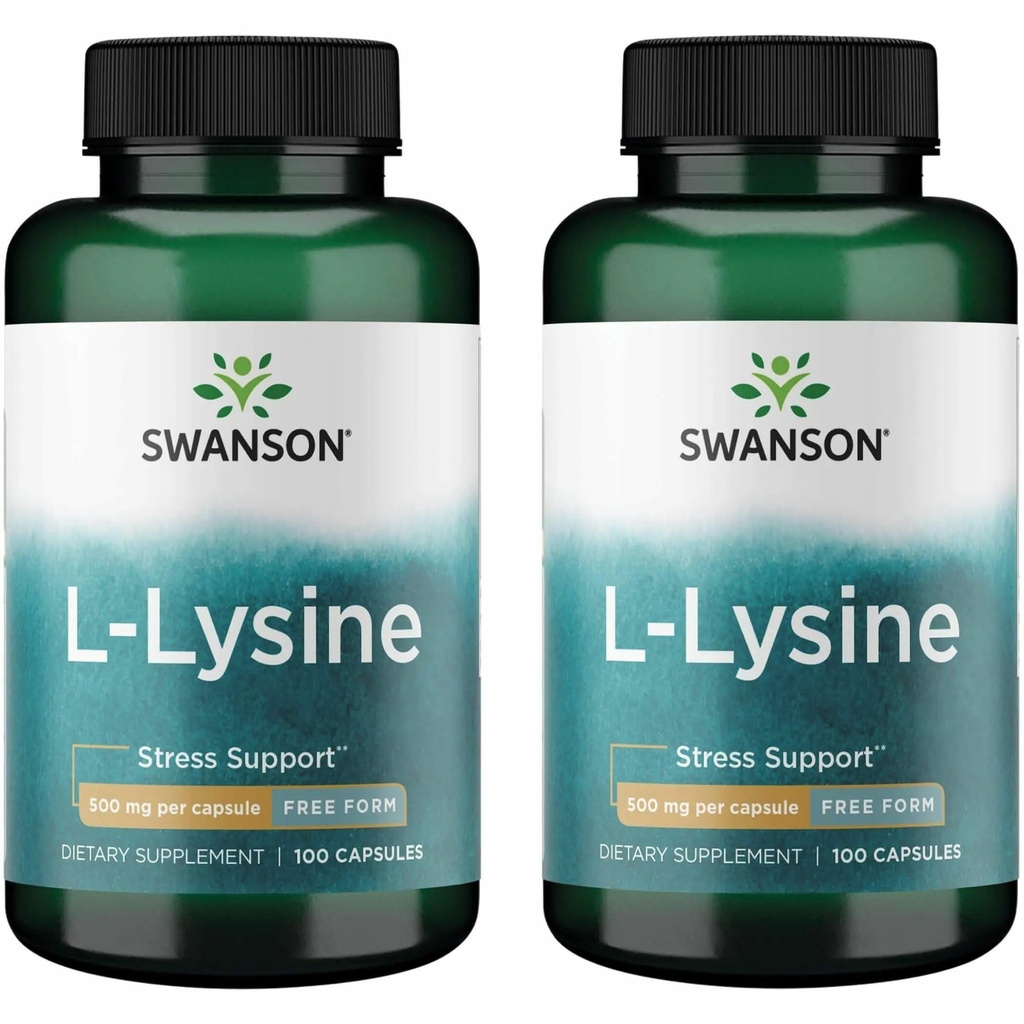 Swanson Free Form L-Lysine - Natural Supplement Promoting Stressin Tuki ja Hermoston terveys - Voi edistää rentoutumista 500 Milligrams 100 kapselia (2 pakkaus)
