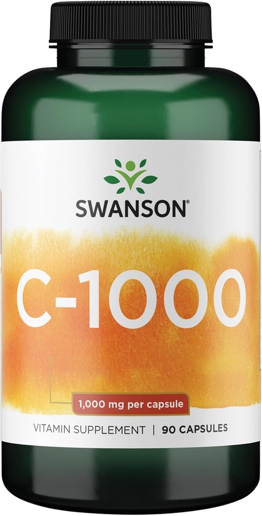 Swanson Vitamin C w/Rose HIPS - Herbal Supplement Promoting Skin Health, Heart Health & Immune System Support - Natural Formula Promoting Protection & Wellness - (90 kapslar, 1000mg vardera)