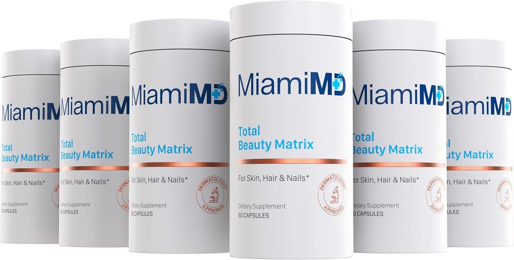 MiamiMD Total Beauty Matrix Collagen täydentää naisille - Kollageeni kapselit C-vitamiinia hiukset, iho ja kynnet - julma vapaa - (60 kapselia) - 6 pakkaus